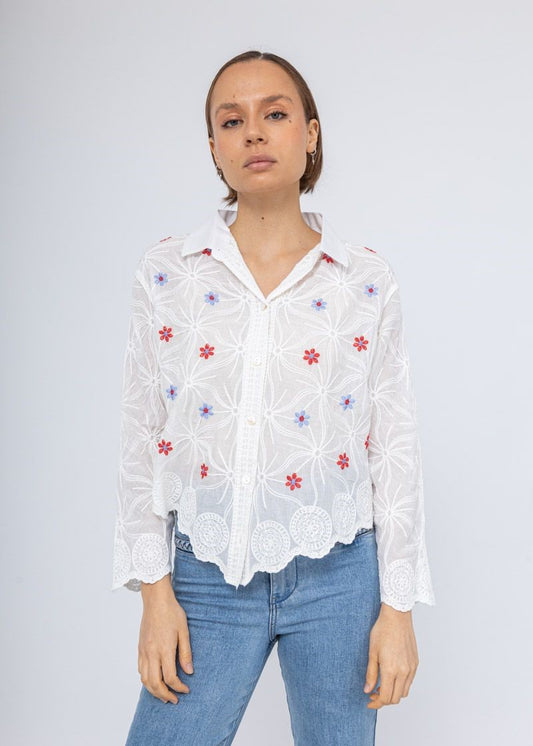 White Embroidered Women Shirt