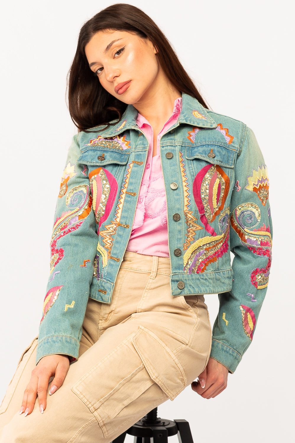 Fully Beaded and embroidered Denim Jacket