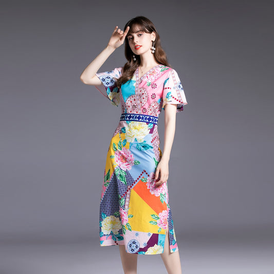 Multicolored Floral A-Line Midi Dress