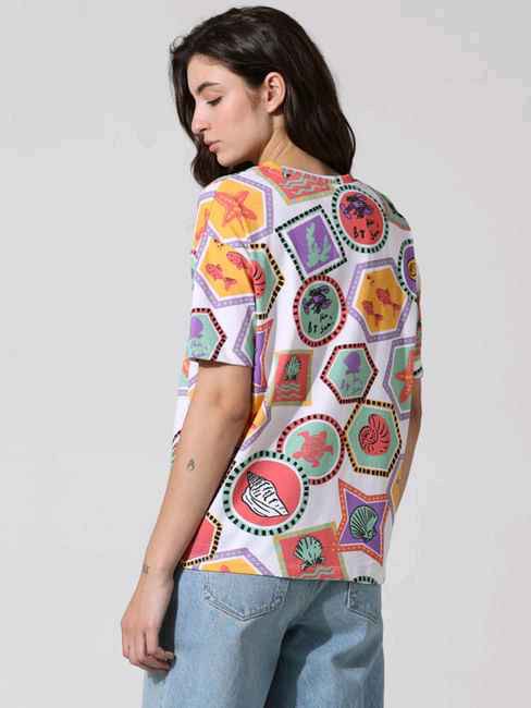 Women Printed Round Neck Cotton T-Shirt