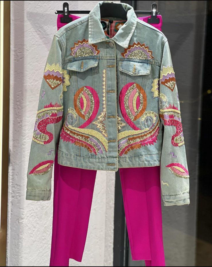 Fully Beaded and embroidered Denim Jacket