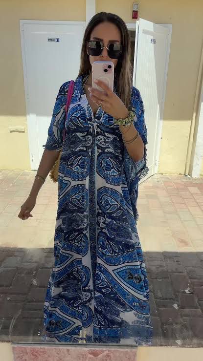 Long Sleeves Print Maxi kaftan Dress