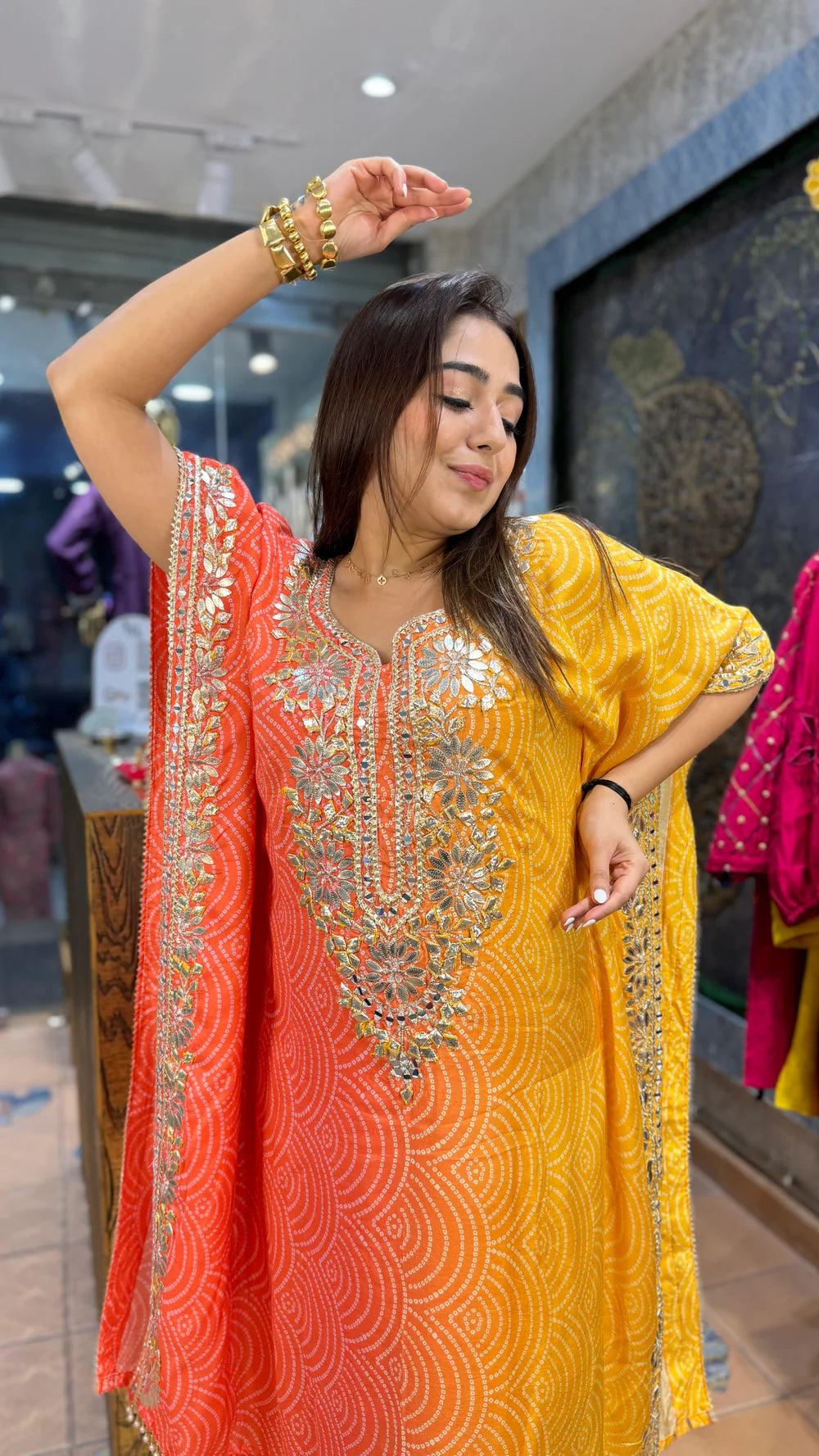 The Ombré Bandhani Dhoti Kaftan